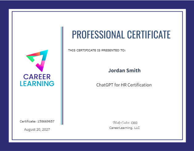 Course Certificate Example