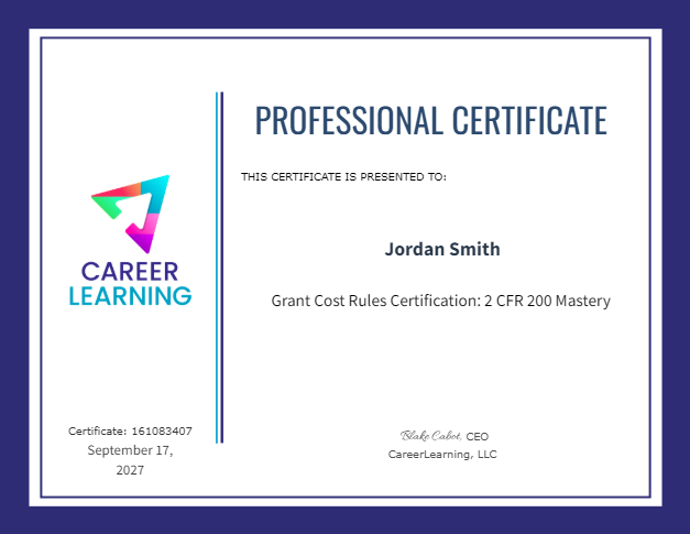 Course Certificate Example