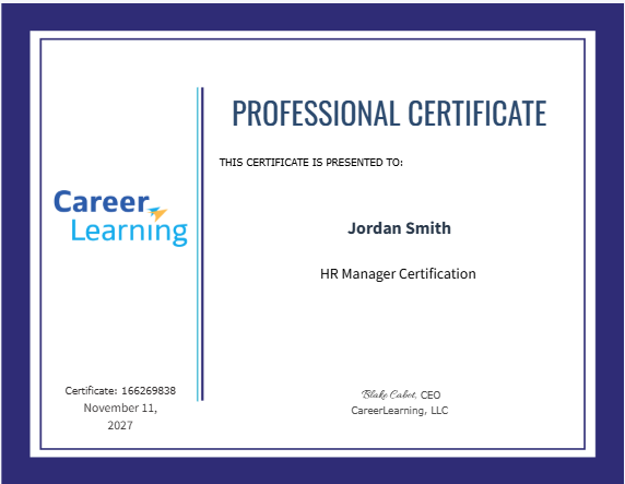 Course Certificate Example