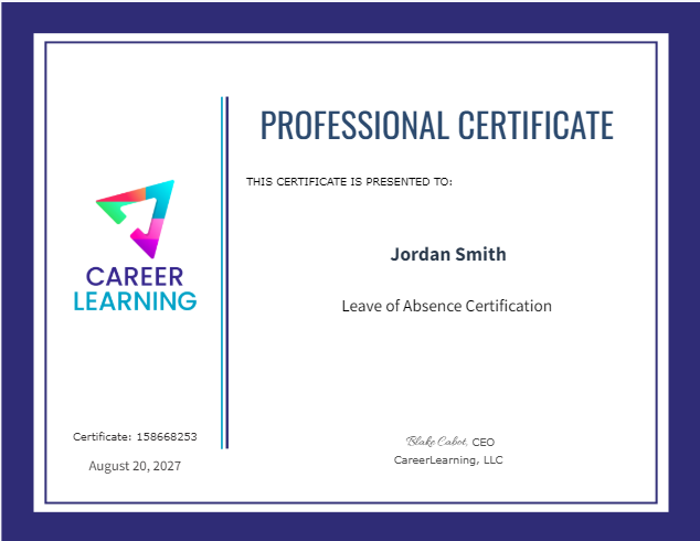 Course Certificate Example