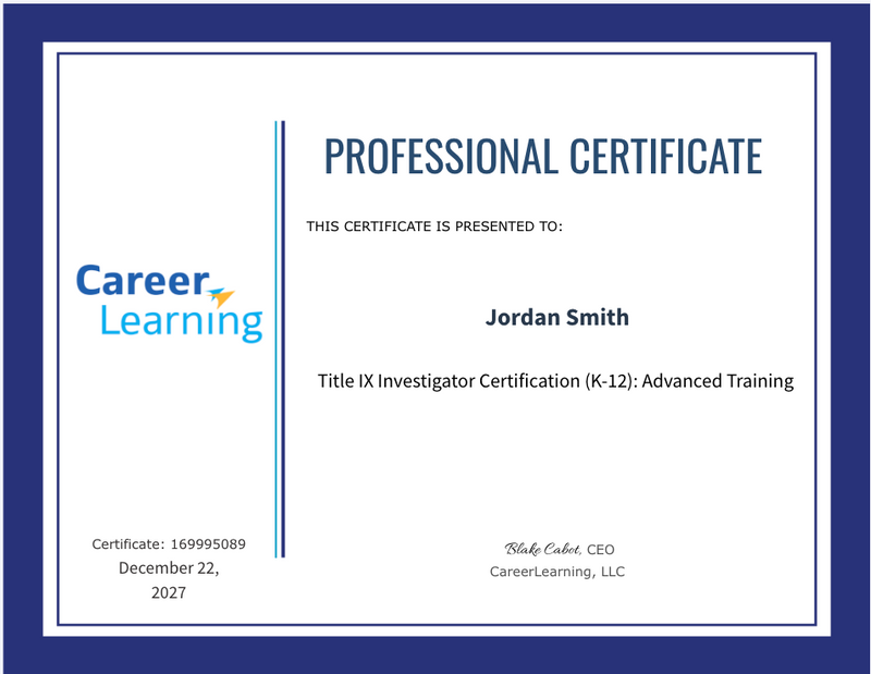 Course Certificate Example